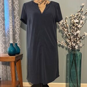 Tahari Modal Navy Blue Split Neck Shift Tunic Dress